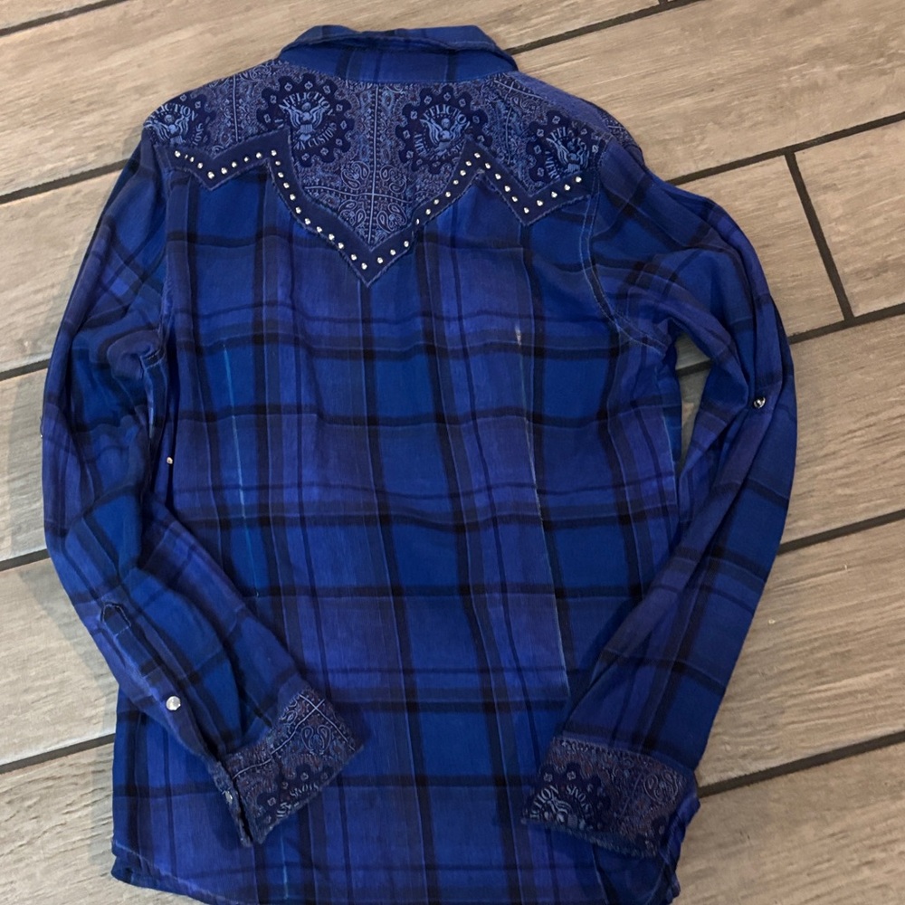 Affliction Blue Plaid Button Down Shirt - Picture 6 of 7